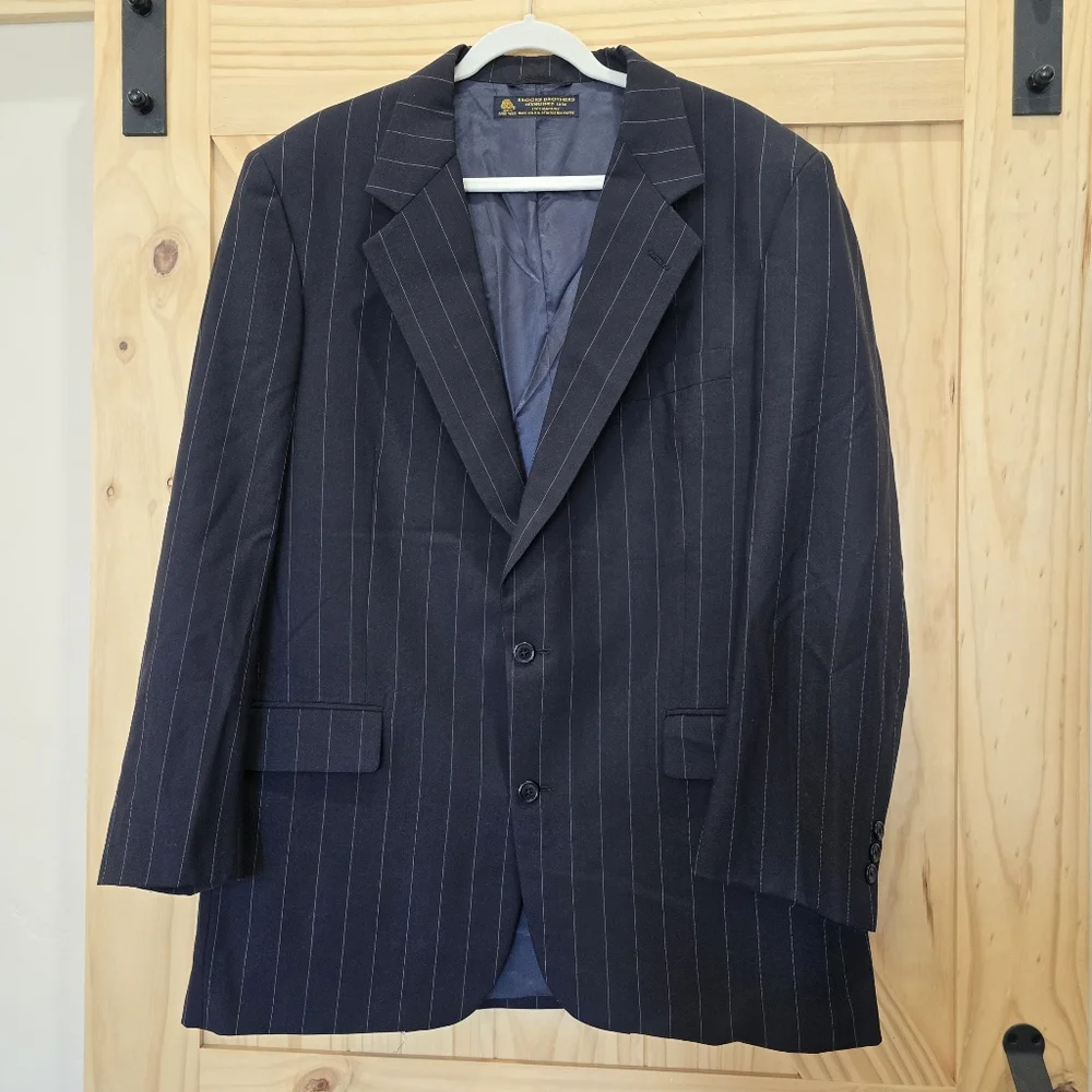 VTG Brooks Brothers Suit Mens 44L Navy Blue Pinstripe 2 Button Wool Pants 40x28